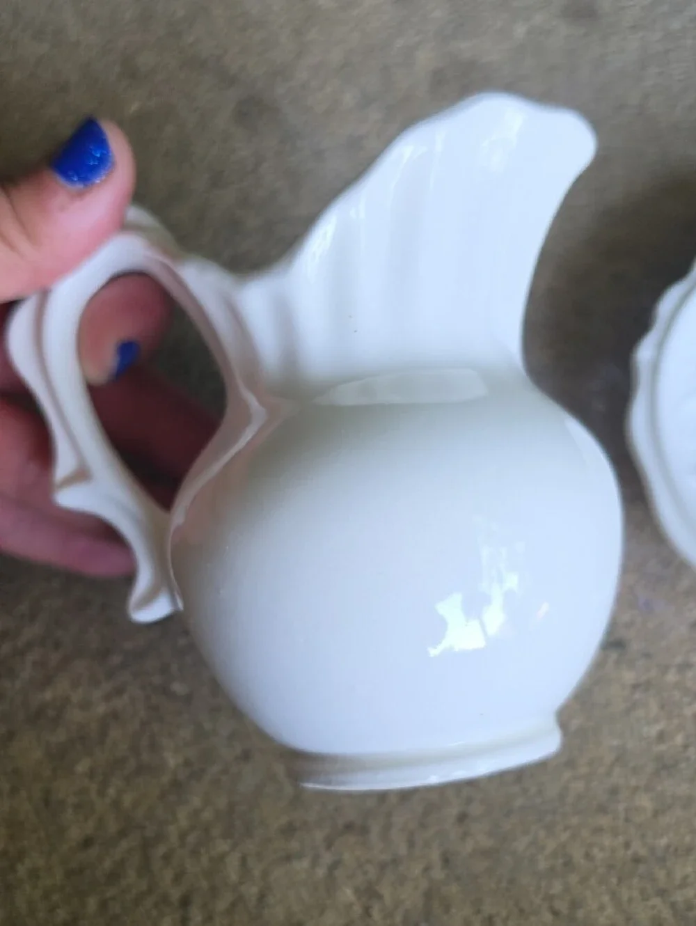 Enesco White Embossed Ceramic Pitcher and Saucer Set